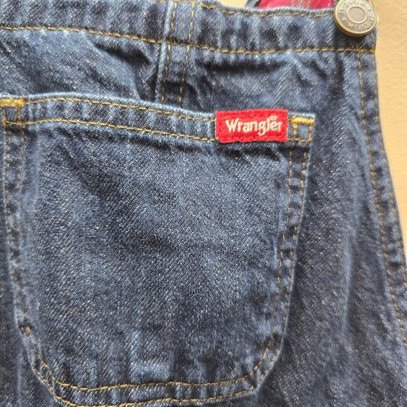 Wrangler Denim Flannel Lined Overalls Pockets Sleeveless Dark Wash Blue Size 4T - Picture 2 of 9